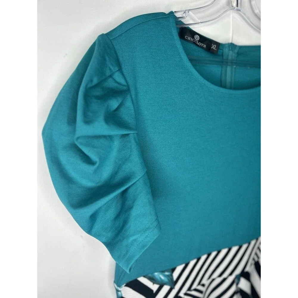 Chiccloth Women's Short Puff Sleeve Floral Fit & Flare Dress Teal/Floral Size XL